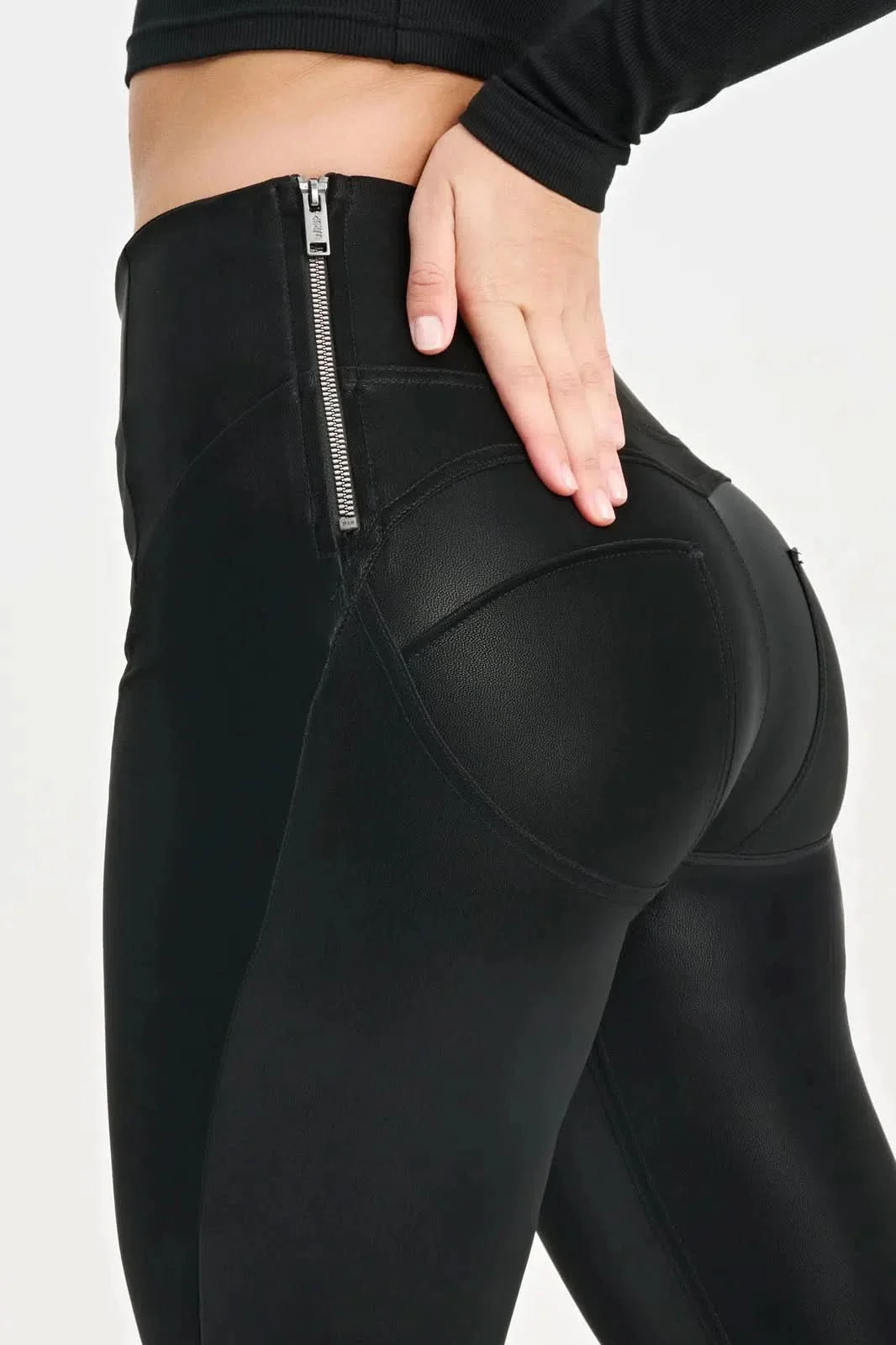 WRUP Velvet Faux Leather - High Waisted - Super Flare - Black - Image 7