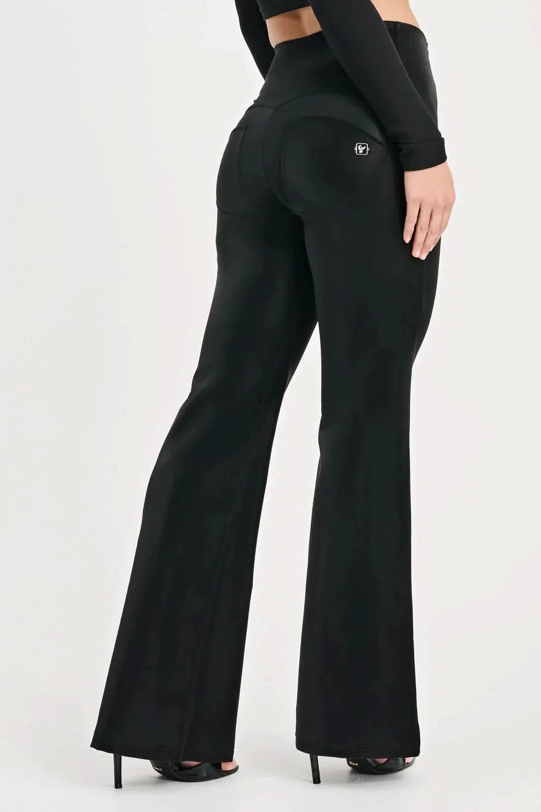 WRUP Velvet Faux Leather - High Waisted - Super Flare - Black - Image 8