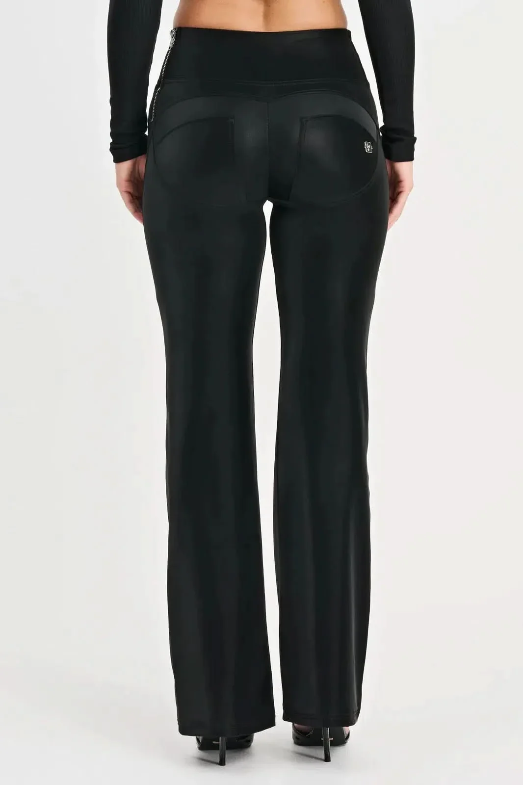 WRUP Velvet Faux Leather - High Waisted - Super Flare - Black - Image 9