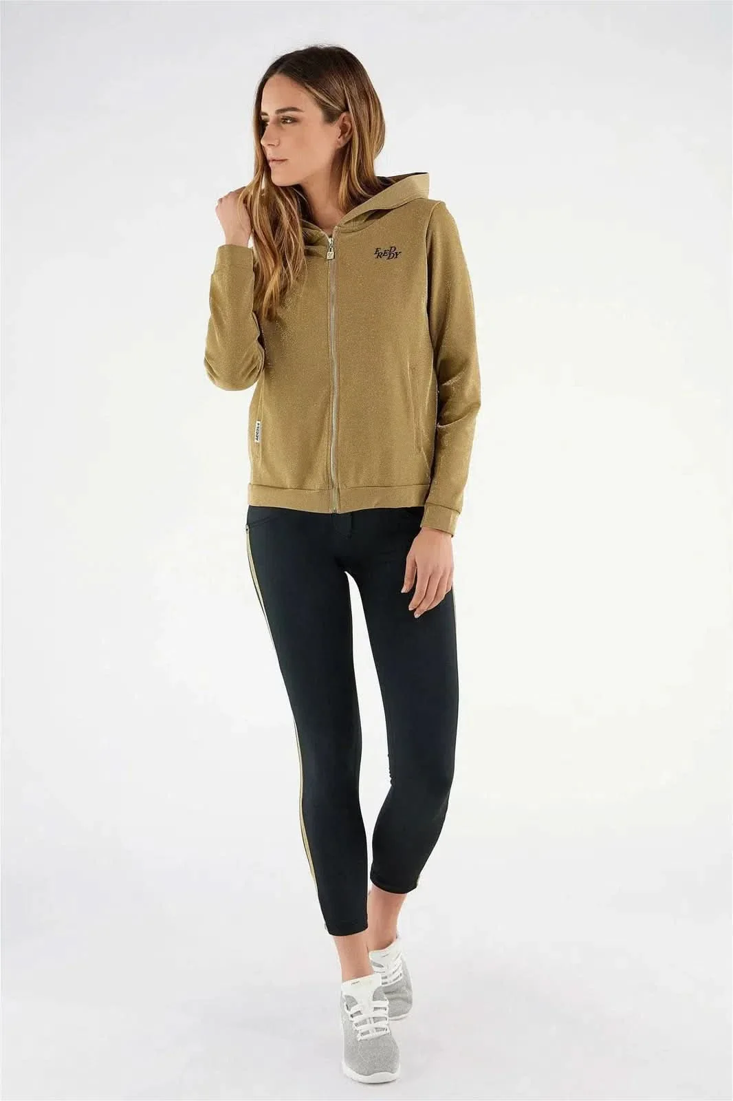 WRUP Tracksuit with Lurex Sweatshirt - Mid waist - Ankle Length - Gold + Black - Image 2
