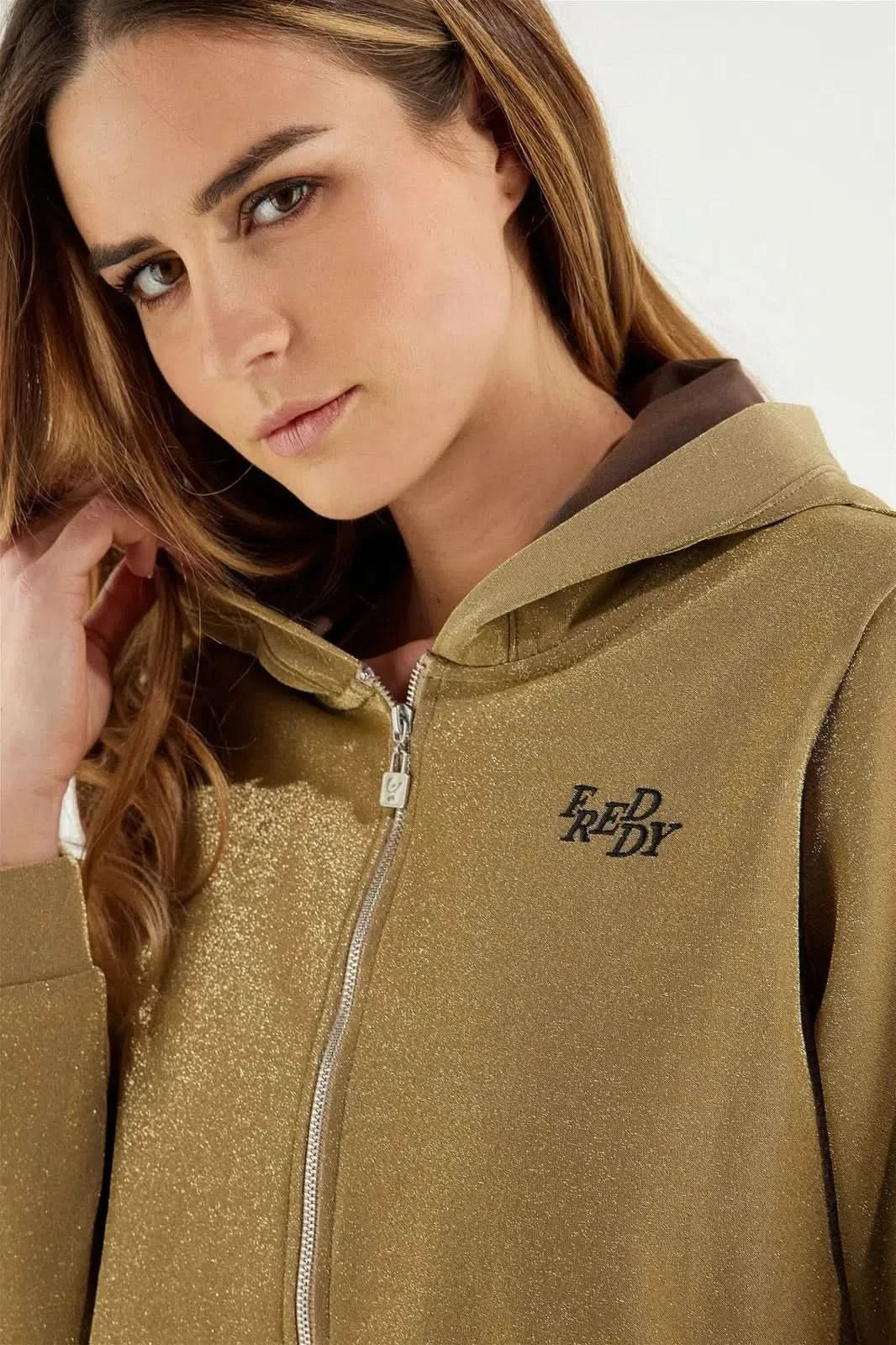 WRUP Tracksuit with Lurex Sweatshirt - Mid waist - Ankle Length - Gold + Black - Image 4