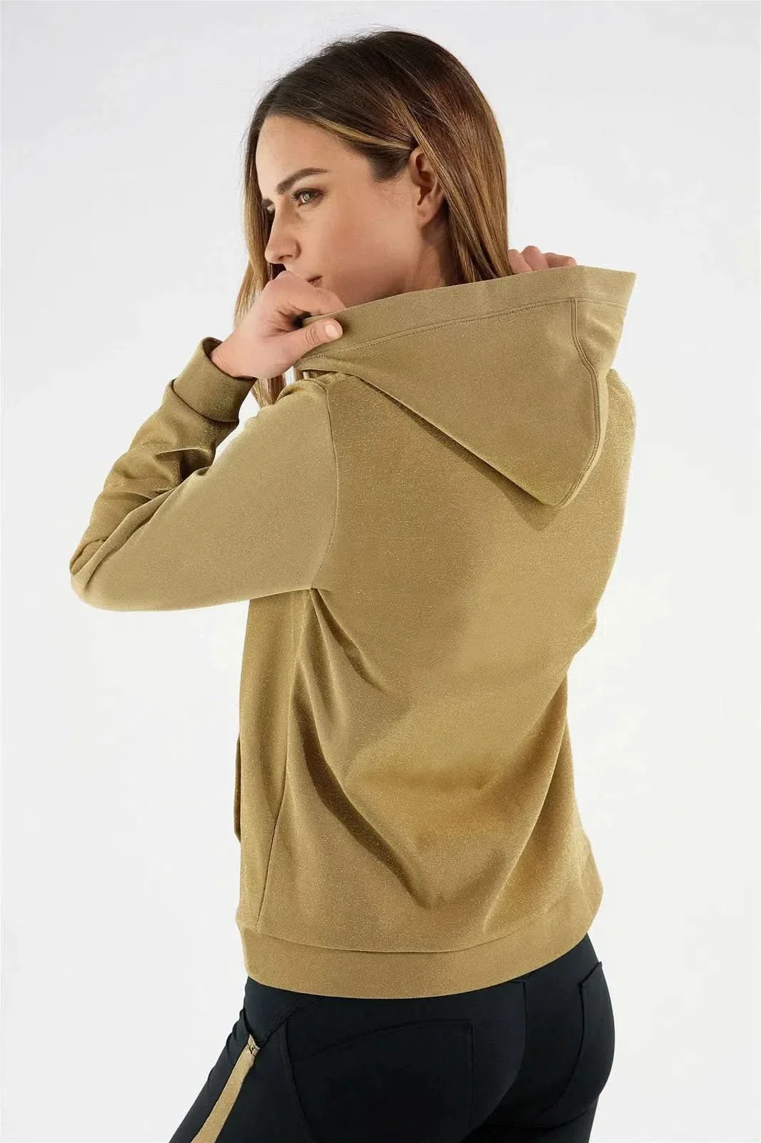 WRUP Tracksuit with Lurex Sweatshirt - Mid waist - Ankle Length - Gold + Black - Image 5