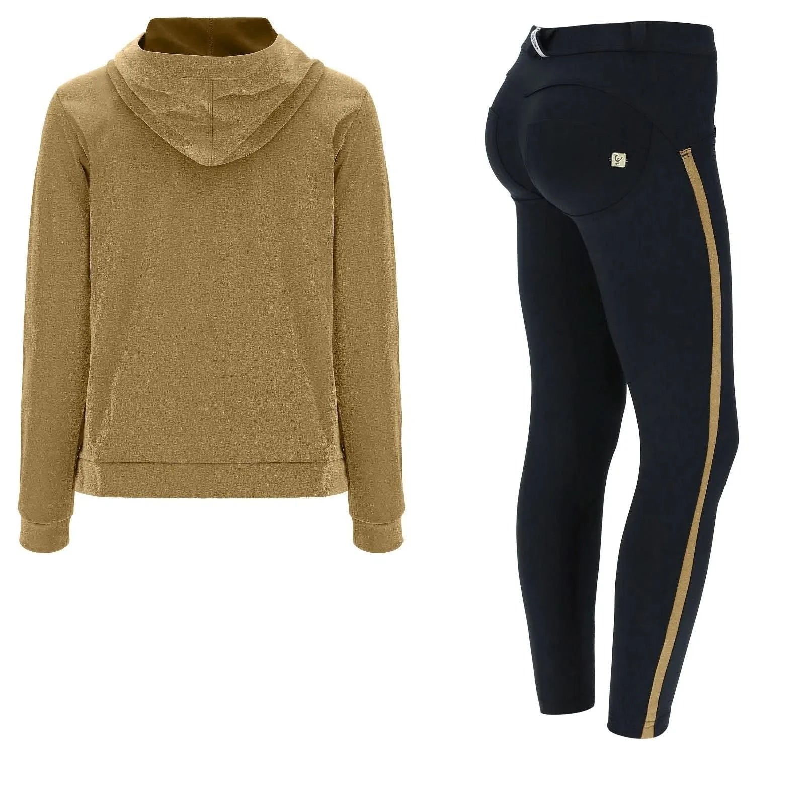 WRUP Tracksuit with Lurex Sweatshirt - Mid waist - Ankle Length - Gold + Black - Image 9