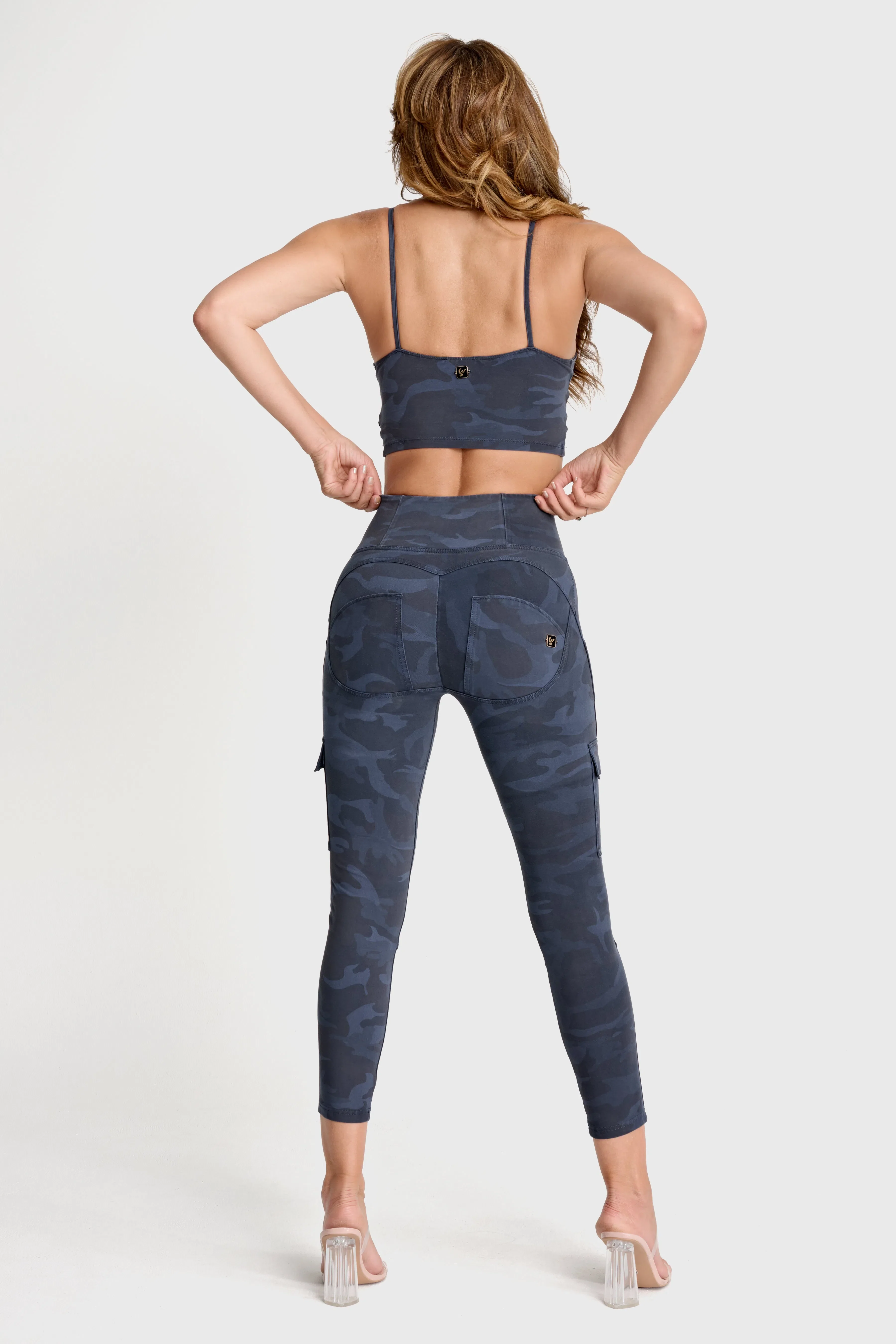 WRUP Cargo Fashion - High Waisted - 7/8 Length - Navy Blue Camo - Image 4