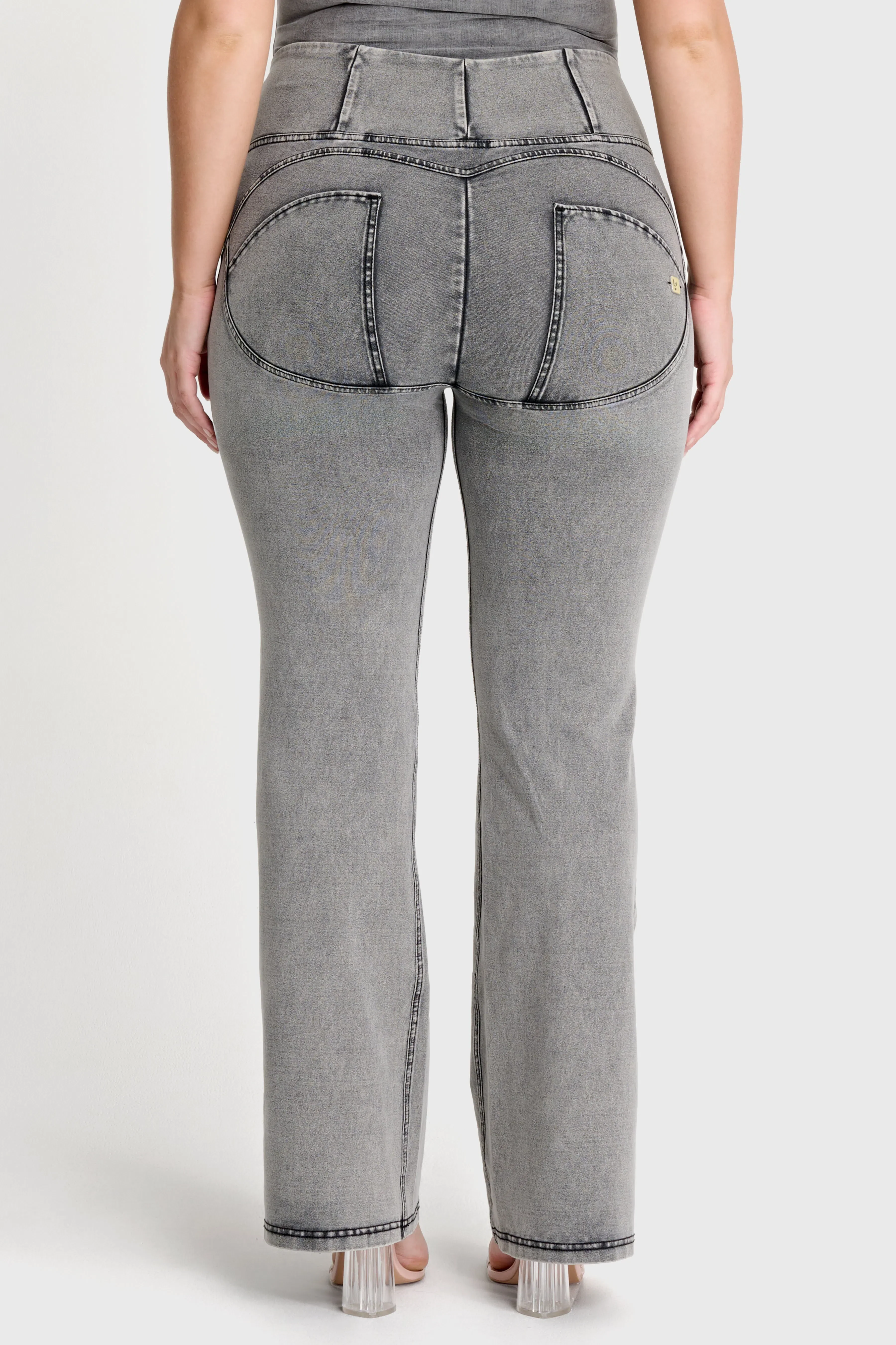 WRUP Denim with Front Pockets - Super High Waisted - Flare - Grey + Black Stitching - Image 5