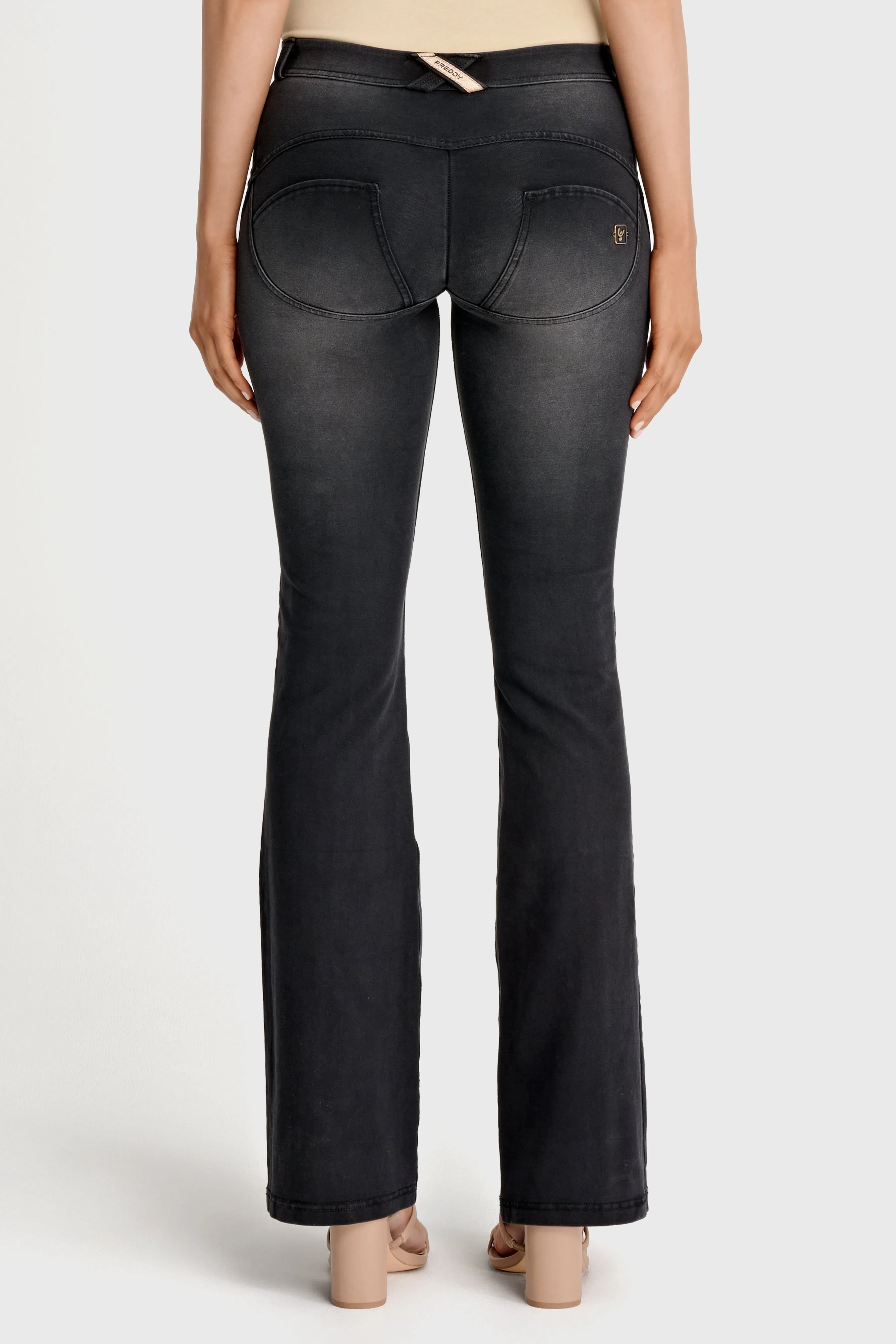 WRUP Denim with Gold Zip - Mid Rise - Flare - Black + Black Stitching - Image 4