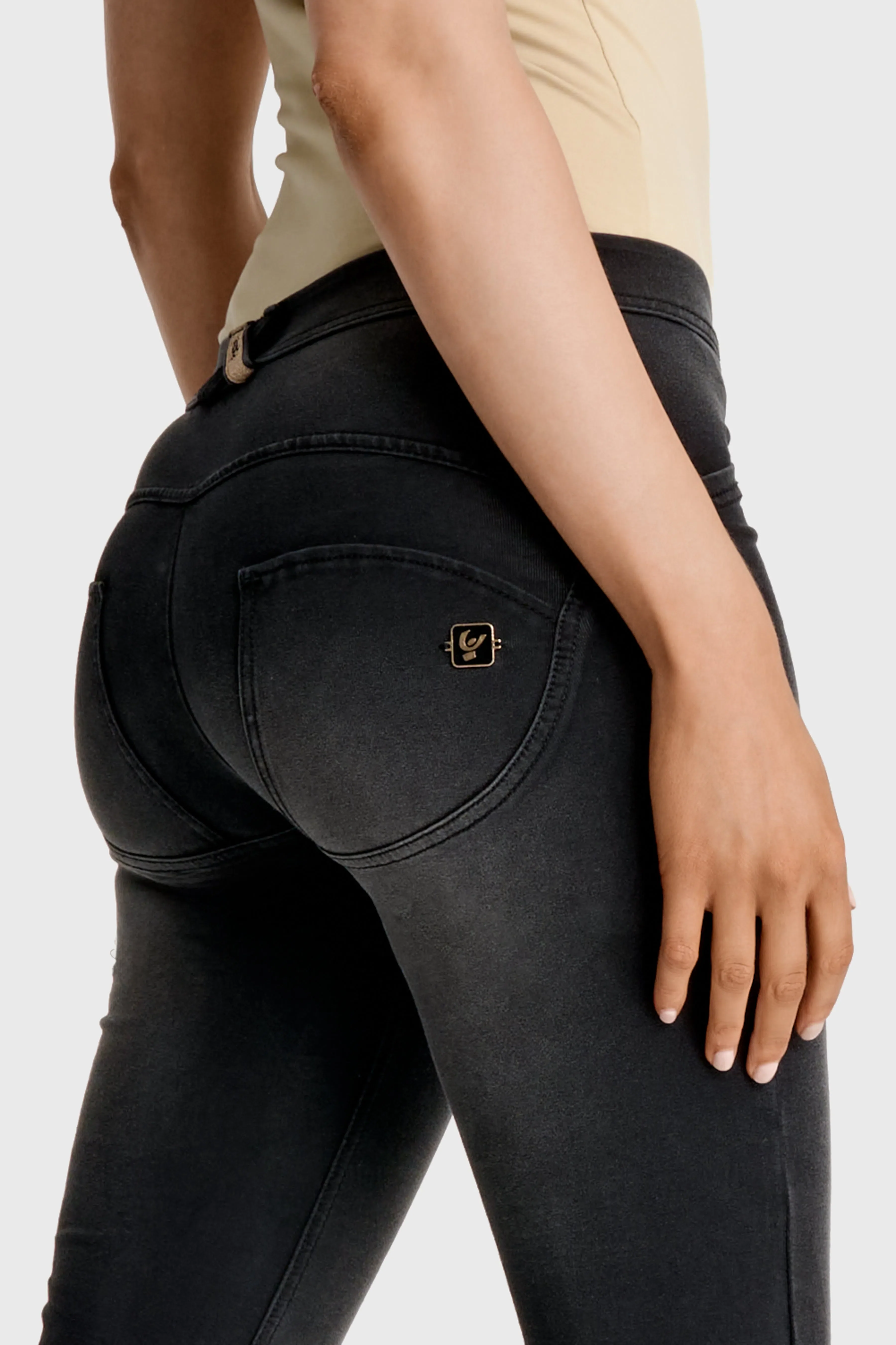 WRUP Denim with Gold Zip - Mid Rise - Flare - Black + Black Stitching - Image 6