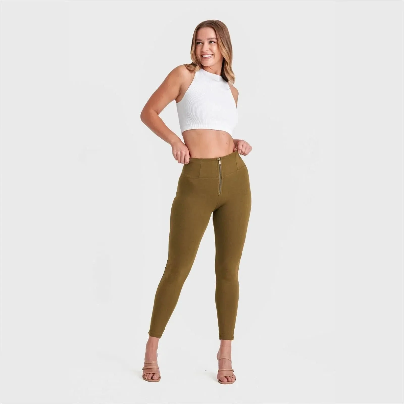 WRUP Fashion - High Waisted - 7/8 Length - Military Green - Image 2