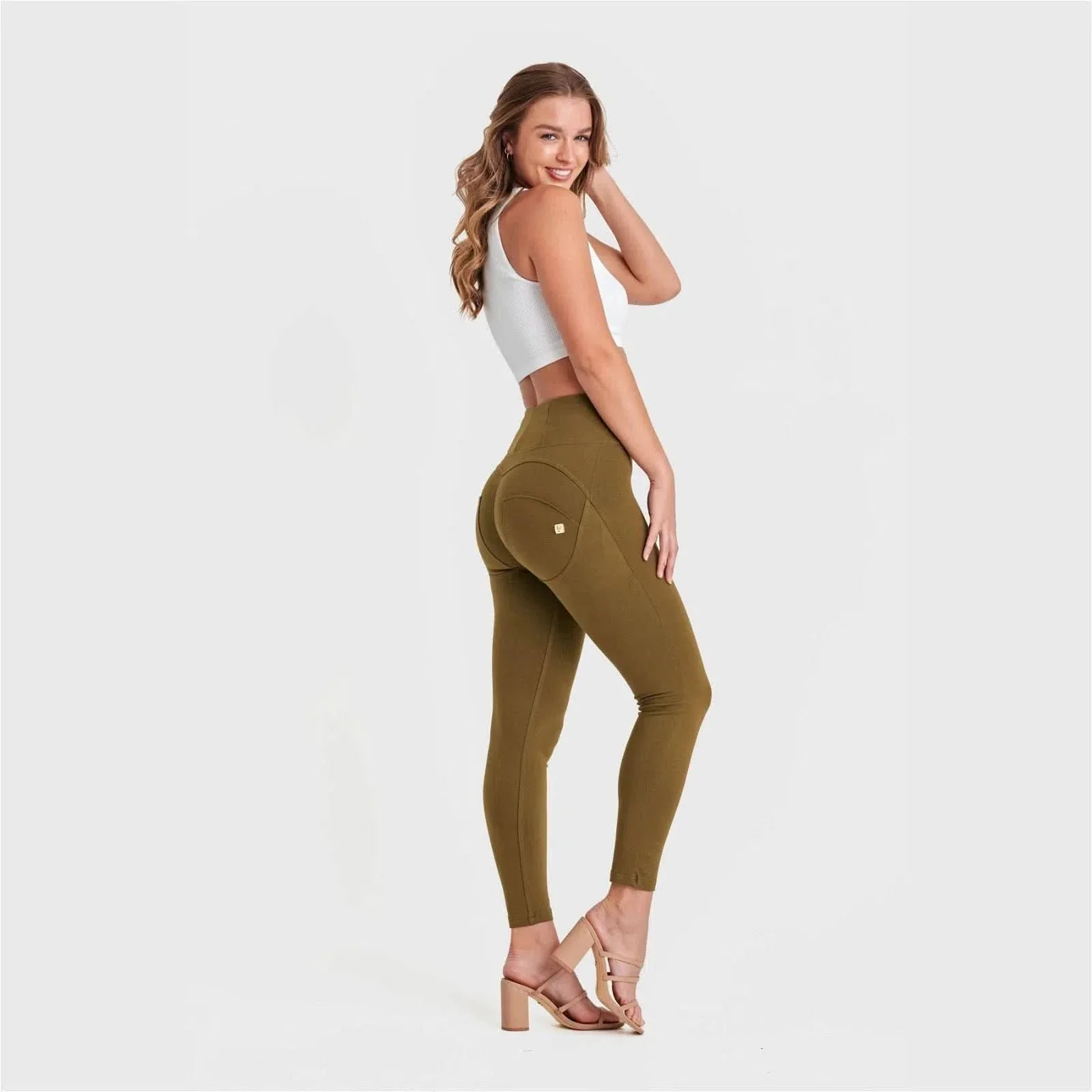 WRUP Fashion - High Waisted - 7/8 Length - Military Green - Image 3
