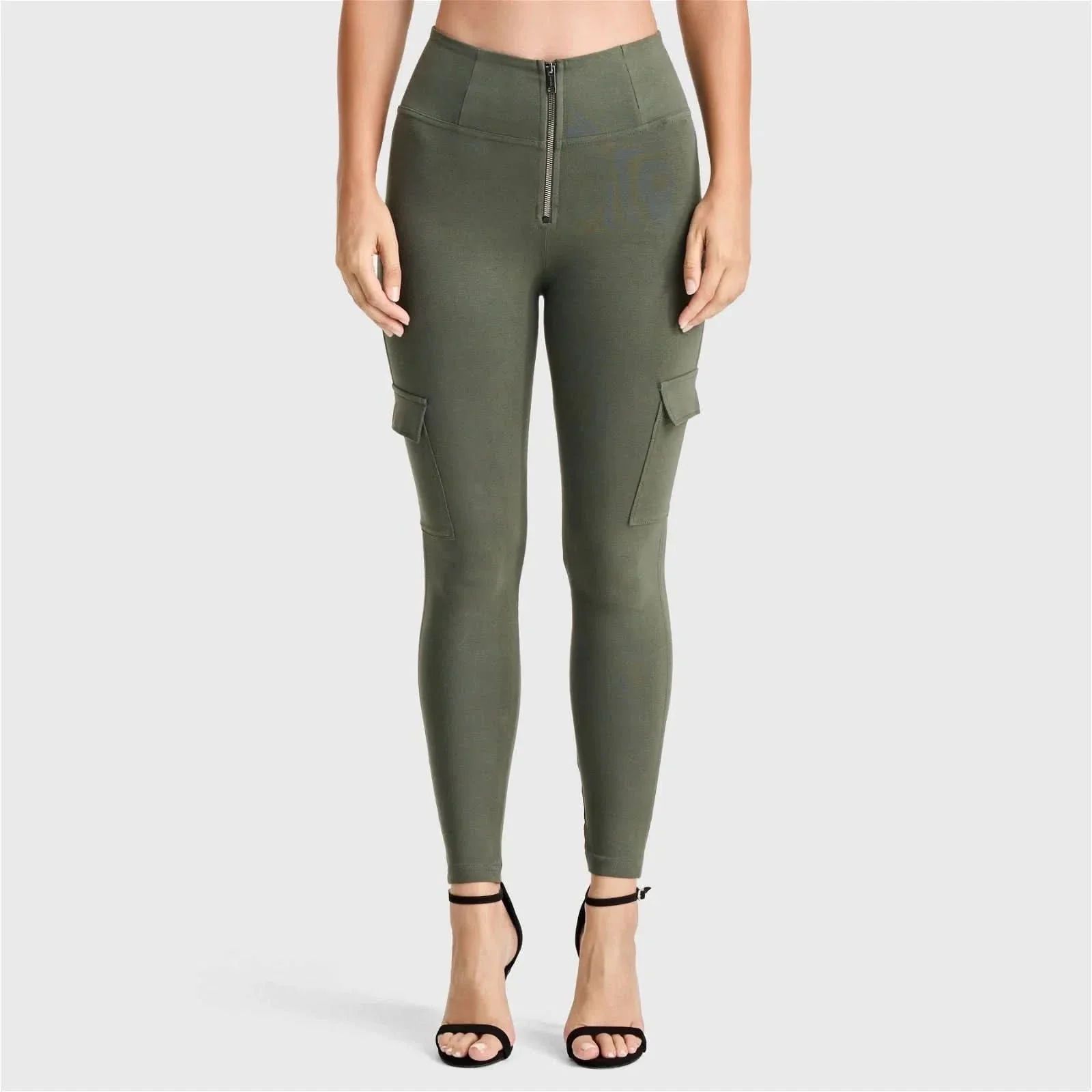 WRUP Cargo Fashion - High Waisted - 7/8 Length - Military Green - Image 2