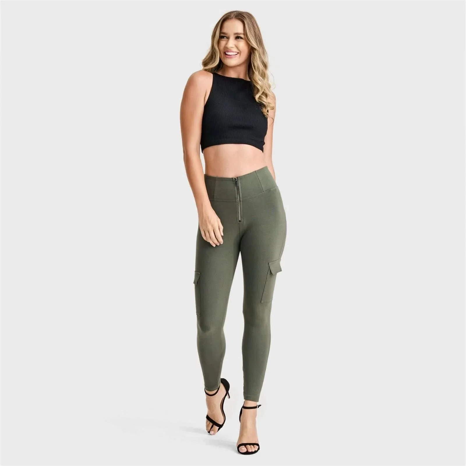 WRUP Cargo Fashion - High Waisted - 7/8 Length - Military Green - Image 4