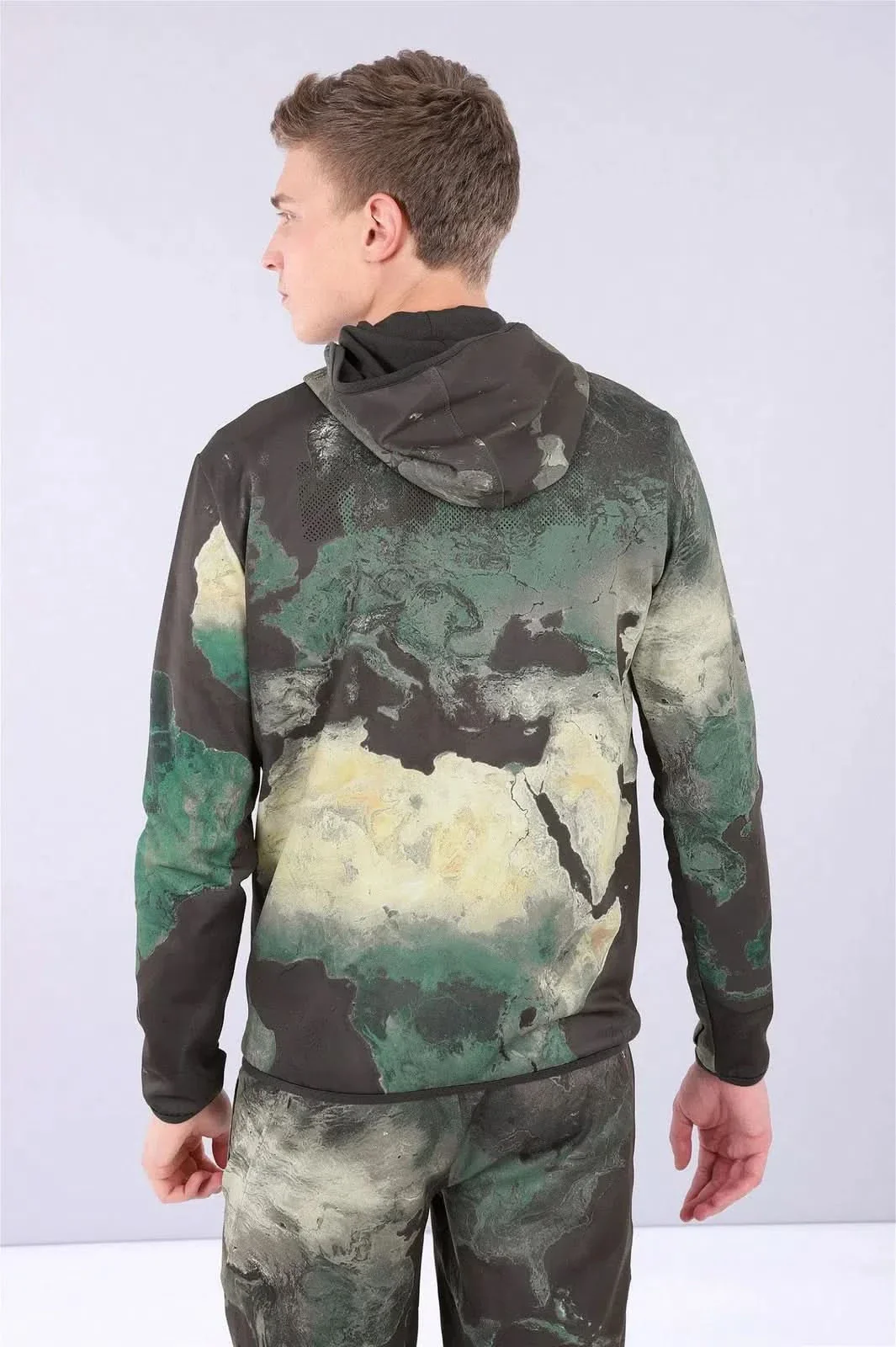 Men's Zip Up PRO Hoodie - Earth Print - Image 3