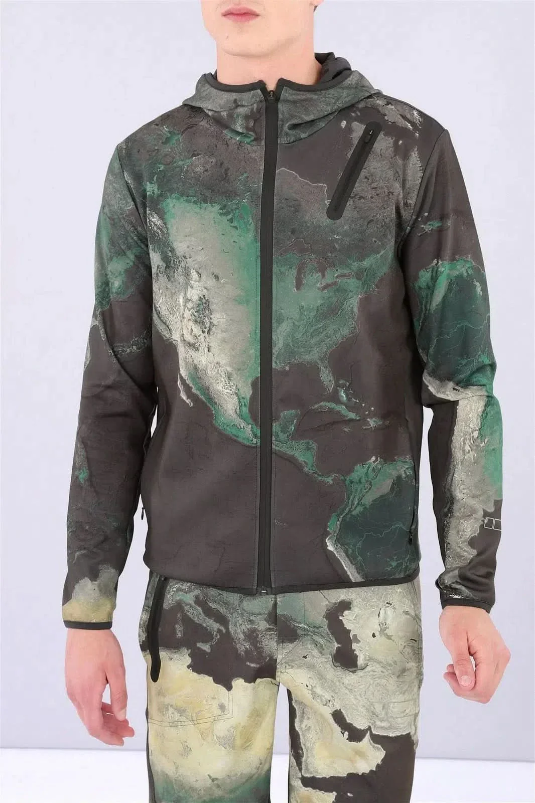 Men's Zip Up PRO Hoodie - Earth Print - Image 4